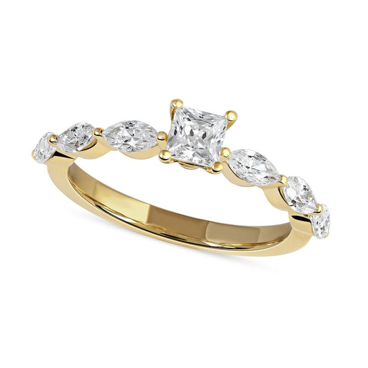 1.63 CT. T.W. Princess-Cut and Marquise Natural Diamond Engagement Ring in Solid 14K Gold