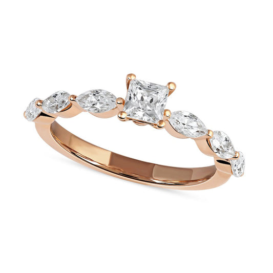 1.63 CT. T.W. Princess-Cut and Marquise Natural Diamond Engagement Ring in Solid 14K Rose Gold