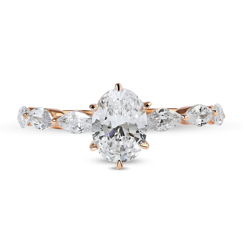 1.63 CT. T.W. Oval and Marquise Natural Diamond Engagement Ring in Solid 14K Rose Gold