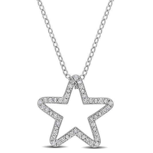0.2 CT. T.W. Natural Diamond Star Outline Pendant in Sterling Silver