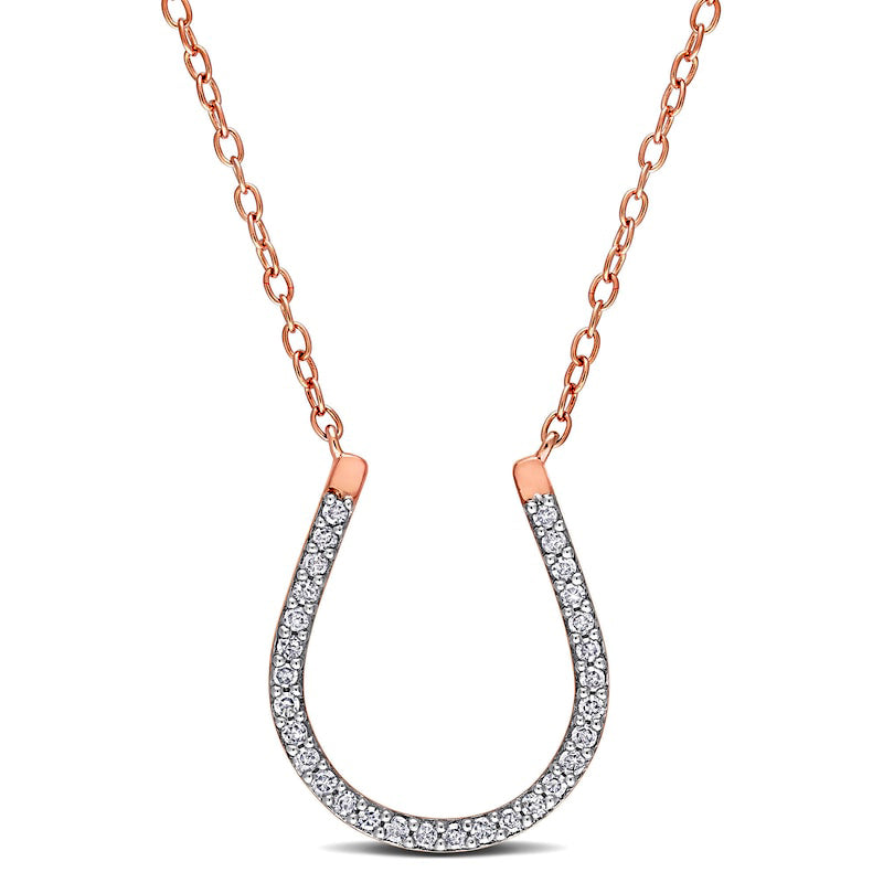 0.17 CT. T.W. Natural Diamond Horseshoe Necklace in Sterling Silver with Rose Rhodium Plate