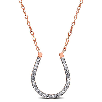 0.17 CT. T.W. Natural Diamond Horseshoe Necklace in Sterling Silver with Rose Rhodium Plate
