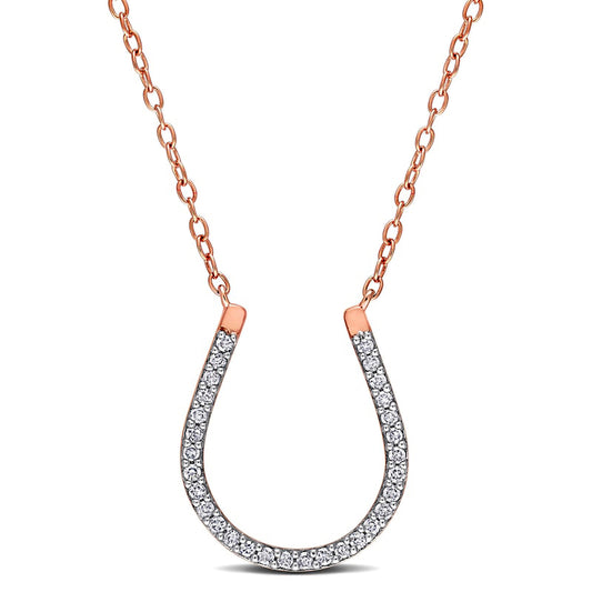 0.17 CT. T.W. Natural Diamond Horseshoe Necklace in Sterling Silver with Rose Rhodium Plate
