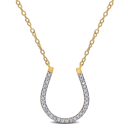 0.17 CT. T.W. Natural Diamond Horseshoe Necklace in Sterling Silver with Yellow Rhodium Plate