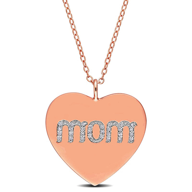 0.1 CT. T.W. Natural Diamond "mom" Heart Pendant in Sterling Silver with Rose Rhodium Plate