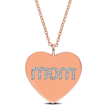 0.1 CT. T.W. Natural Diamond "mom" Heart Pendant in Sterling Silver with Rose Rhodium Plate