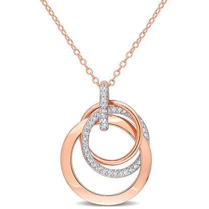 0.2 CT. T.W. Natural Diamond Interlocking Circles Trio Pendant in Sterling Silver with Rose Rhodium Plate