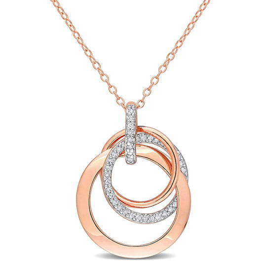 0.2 CT. T.W. Natural Diamond Interlocking Circles Trio Pendant in Sterling Silver with Rose Rhodium Plate