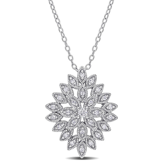 0.25 CT. T.W. Composite Natural Diamond Antique Vintage-Style Flower Pendant in Sterling Silver