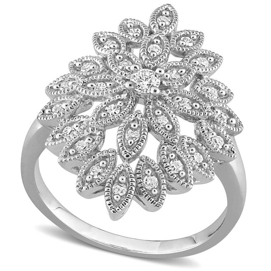 0.33 CT. T.W. Composite Natural Diamond Antique Vintage-Style Flower Ring in Sterling Silver