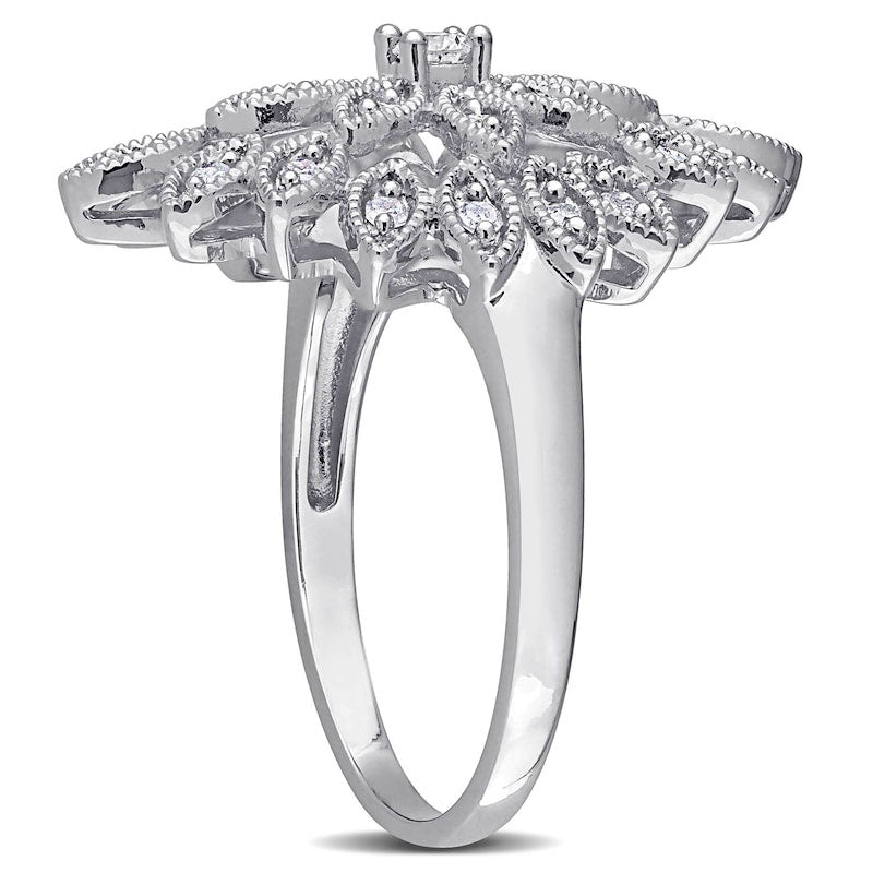 0.33 CT. T.W. Composite Natural Diamond Antique Vintage-Style Flower Ring in Sterling Silver