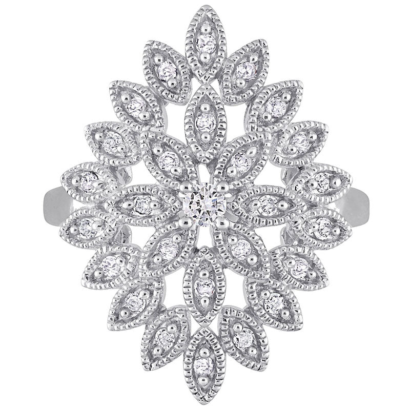 0.33 CT. T.W. Composite Natural Diamond Antique Vintage-Style Flower Ring in Sterling Silver