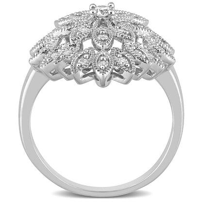 0.33 CT. T.W. Composite Natural Diamond Antique Vintage-Style Flower Ring in Sterling Silver