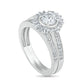 1.0 CT. T.W. Baguette and Round Natural Diamond Sunburst Frame Bridal Engagement Ring Set in Solid 10K White Gold