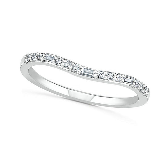 0.20 CT. T.W. Baguette and Round Natural Diamond Contour Anniversary Band in Solid 10K White Gold