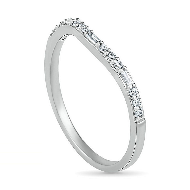 0.20 CT. T.W. Baguette and Round Natural Diamond Contour Anniversary Band in Solid 10K White Gold