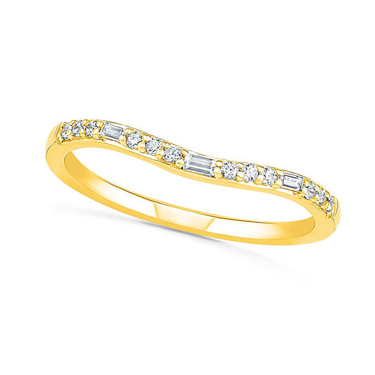 0.20 CT. T.W. Baguette and Round Natural Diamond Contour Anniversary Band in Solid 10K Yellow Gold