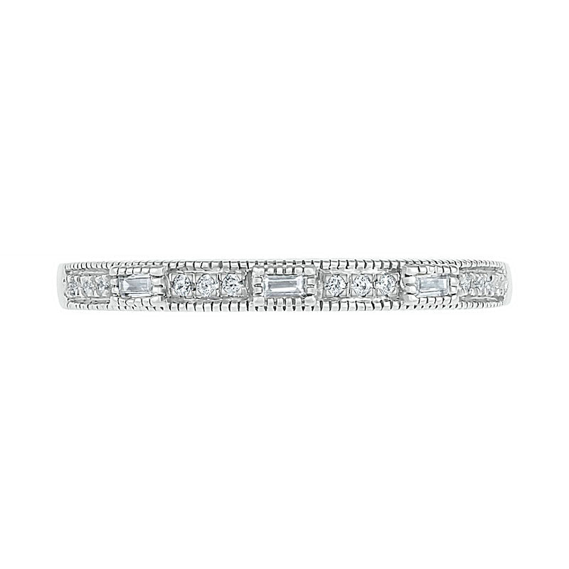 0.10 CT. T.W. Baguette and Round Natural Diamond Antique Vintage-Style Anniversary Band in Solid 10K White Gold