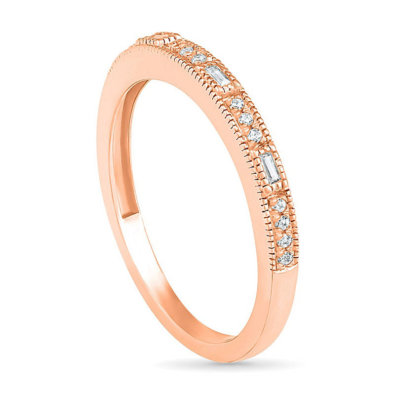 0.10 CT. T.W. Baguette and Round Natural Diamond Antique Vintage-Style Anniversary Band in Solid 10K Rose Gold
