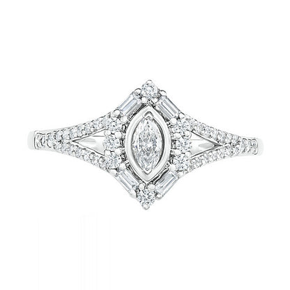 0.75 CT. T.W. Multi-Shape Natural Diamond Chevron Split Shank Bridal Engagement Ring Set in Solid 10K White Gold