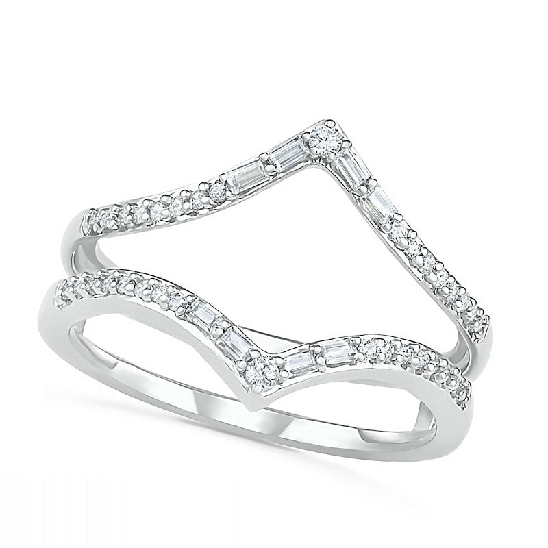 0.75 CT. T.W. Multi-Shape Natural Diamond Chevron Split Shank Bridal Engagement Ring Set in Solid 10K White Gold