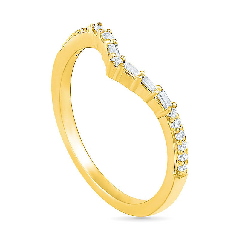 0.17 CT. T.W. Baguette and Round Natural Diamond Chevron Anniversary Band in Solid 10K Yellow Gold