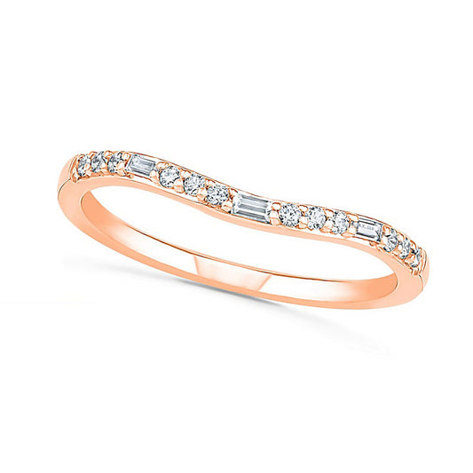 0.20 CT. T.W. Baguette and Round Natural Diamond Contour Anniversary Band in Solid 10K Rose Gold