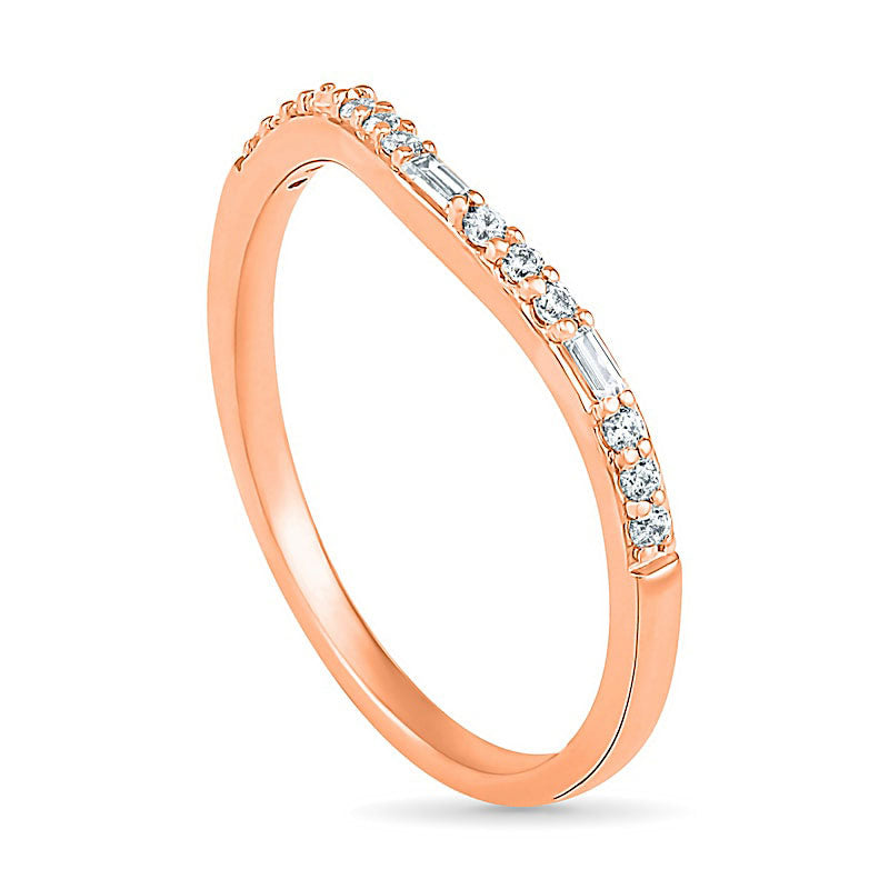 0.20 CT. T.W. Baguette and Round Natural Diamond Contour Anniversary Band in Solid 10K Rose Gold