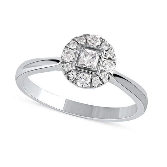 0.33 CT. T.W. Princess-Cut Natural Diamond Round Frame Engagement Ring in Solid 10K White Gold (I/I3)