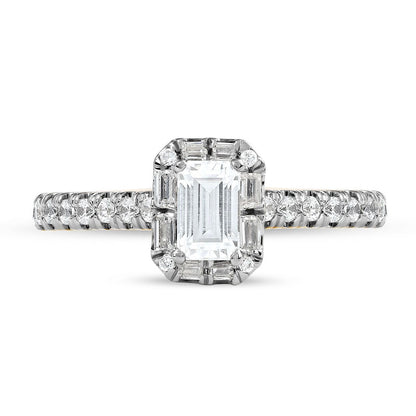 0.75 CT. T.W. Emerald-Cut Natural Diamond Frame Engagement Ring in Solid 10K Yellow Gold (I/I1)
