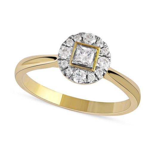 0.33 CT. T.W. Princess-Cut Natural Diamond Round Frame Engagement Ring in Solid 10K Yellow Gold (I/I3)