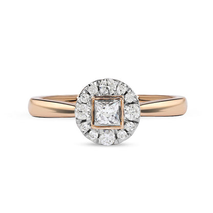 0.33 CT. T.W. Princess-Cut Natural Diamond Round Frame Engagement Ring in Solid 10K Rose Gold (I/I3)