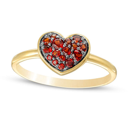 Garnet Cluster Heart Ring in Solid 10K Yellow Gold