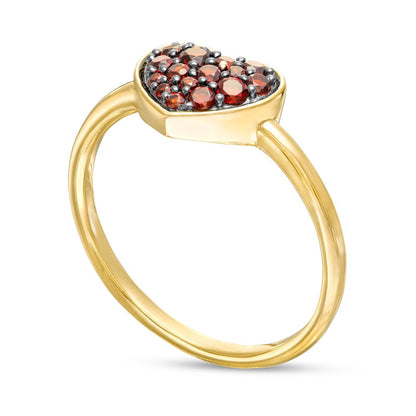 Garnet Cluster Heart Ring in Solid 10K Yellow Gold