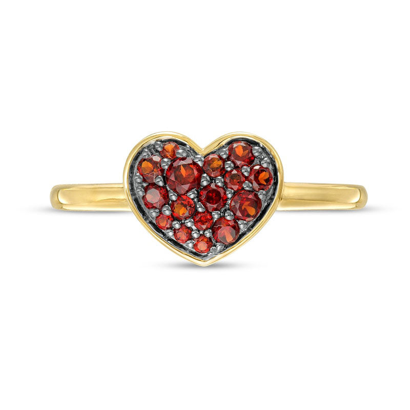 Garnet Cluster Heart Ring in Solid 10K Yellow Gold