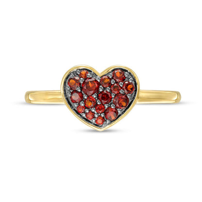 Garnet Cluster Heart Ring in Solid 10K Yellow Gold