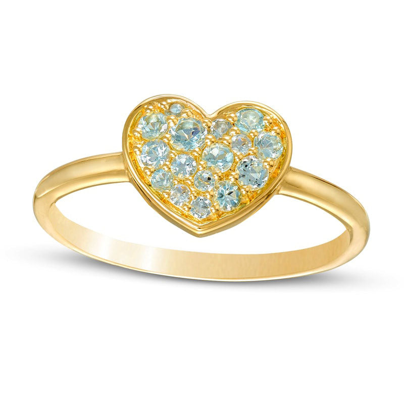 Aquamarine Cluster Heart Ring in Solid 10K Yellow Gold