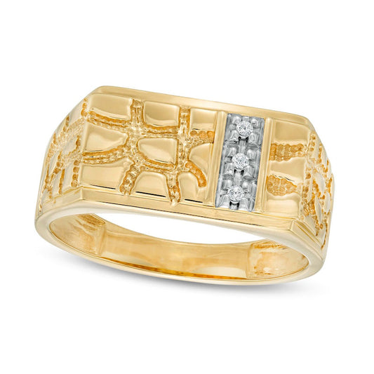 Men's Natural Diamond Accent Rectangle-Top Nugget Ring in Solid 10K Yellow Gold