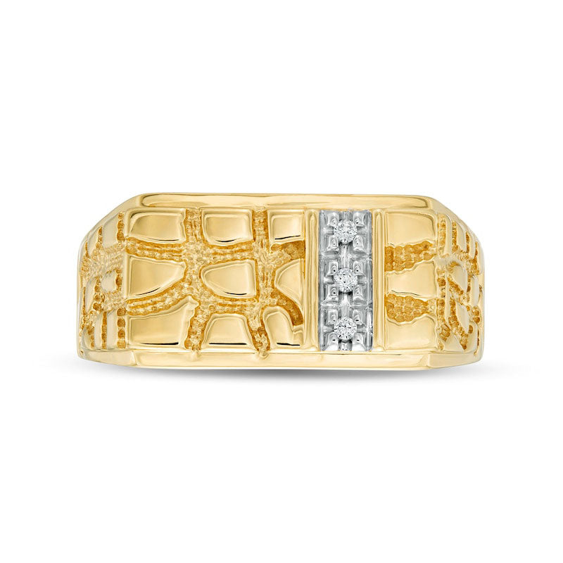 Men's Natural Diamond Accent Rectangle-Top Nugget Ring in Solid 10K Yellow Gold