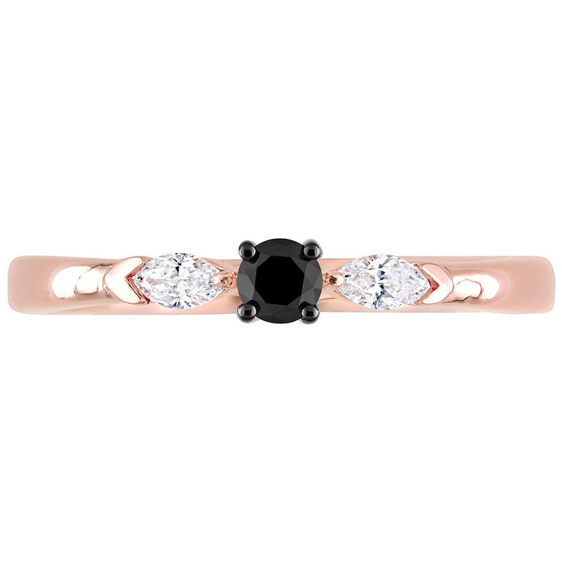 0.25 CT. T.W. Black Enhanced and White Natural Diamond Promise Ring in Solid 10K Rose Gold