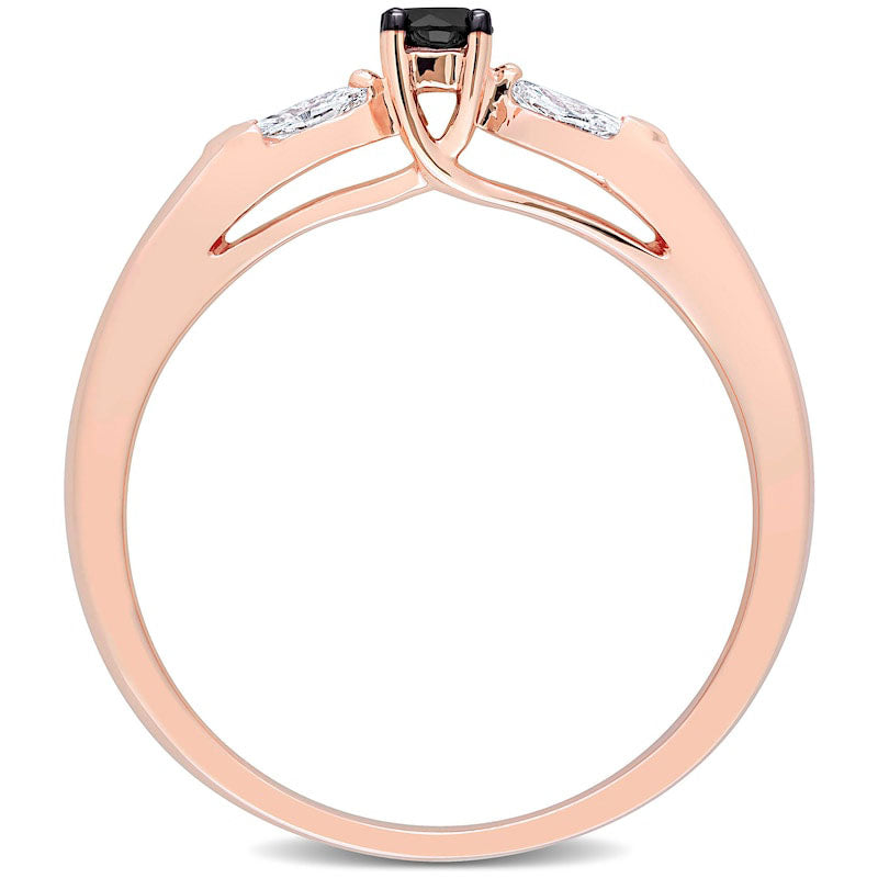 0.25 CT. T.W. Black Enhanced and White Natural Diamond Promise Ring in Solid 10K Rose Gold