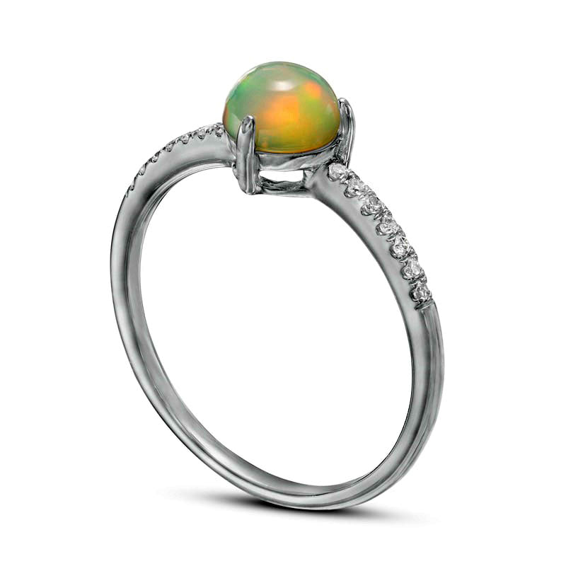 6.0mm Opal and 0.10 CT. T.W. Natural Diamond Ring in Solid 10K White Gold