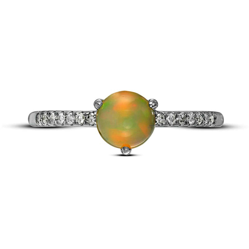 6.0mm Opal and 0.10 CT. T.W. Natural Diamond Ring in Solid 10K White Gold