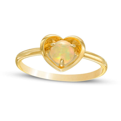 5.0mm Opal Solitaire Heart Frame Ring in Solid 10K Yellow Gold