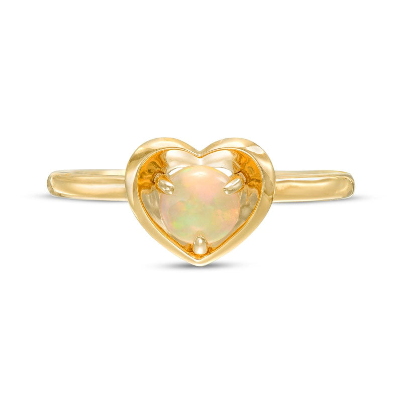 5.0mm Opal Solitaire Heart Frame Ring in Solid 10K Yellow Gold