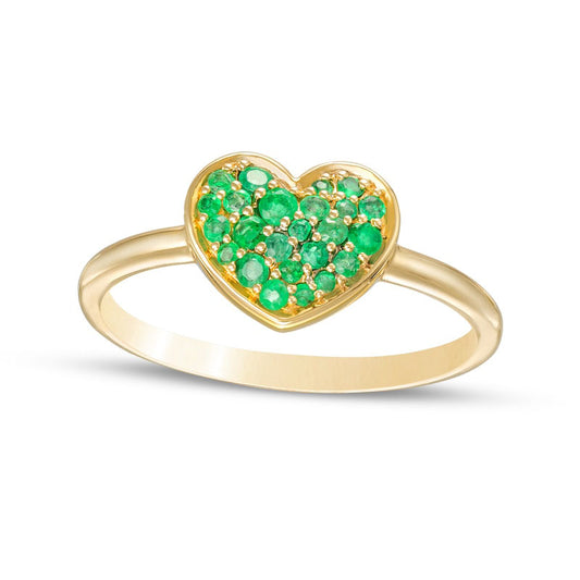 Emerald Cluster Heart Ring in Solid 10K Yellow Gold