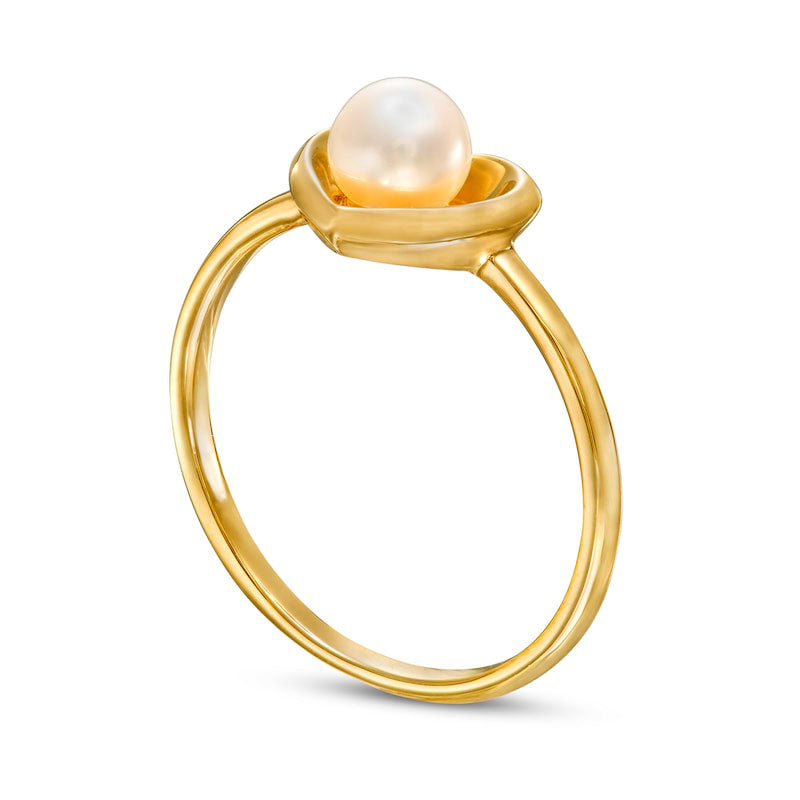 5.0-5.5mm Cultured Freshwater Pearl Heart Frame Ring in Solid 10K Yellow Gold