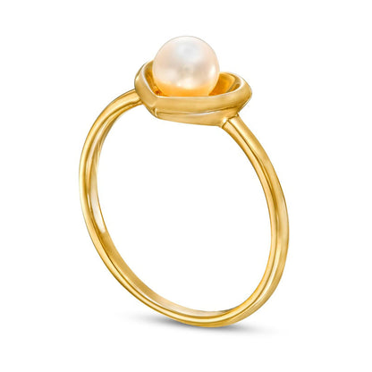 5.0-5.5mm Cultured Freshwater Pearl Heart Frame Ring in Solid 10K Yellow Gold