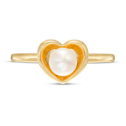 5.0-5.5mm Cultured Freshwater Pearl Heart Frame Ring in Solid 10K Yellow Gold