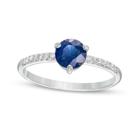 6.0mm Blue Sapphire and 0.10 CT. T.W. Natural Diamond Ring in Solid 10K White Gold